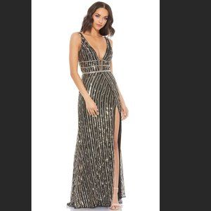 Mac Duggal V Neck Empire Waist Black Gold Gown (NWOT - Partial Tags)